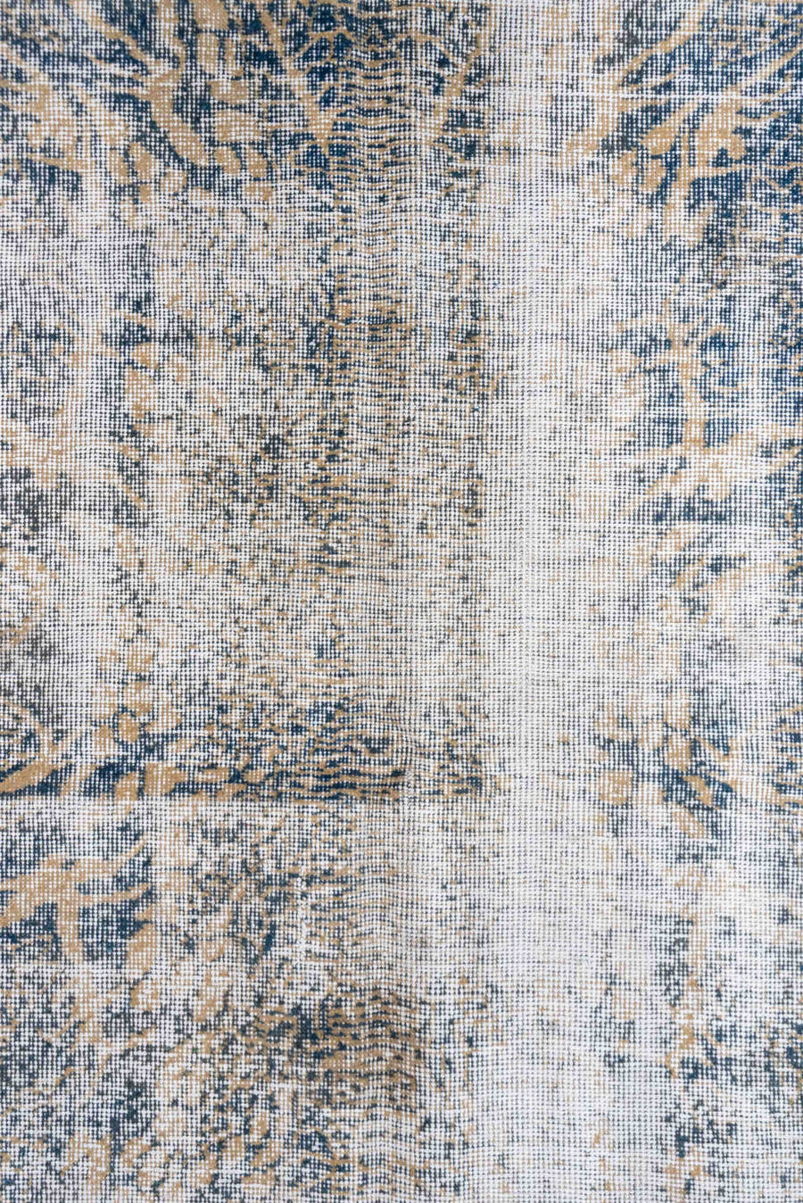 4' x 8' one-of-a-kind handmade vintage Oushak rug. Color palette: ivory, blue, taupe, beige, slate, gray