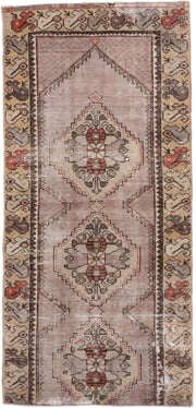 2' x 6' one-of-a-kind handmade vintage Oushak runner rug. Color palette: taupe, ivory, rust, brown, gray, rose, beige