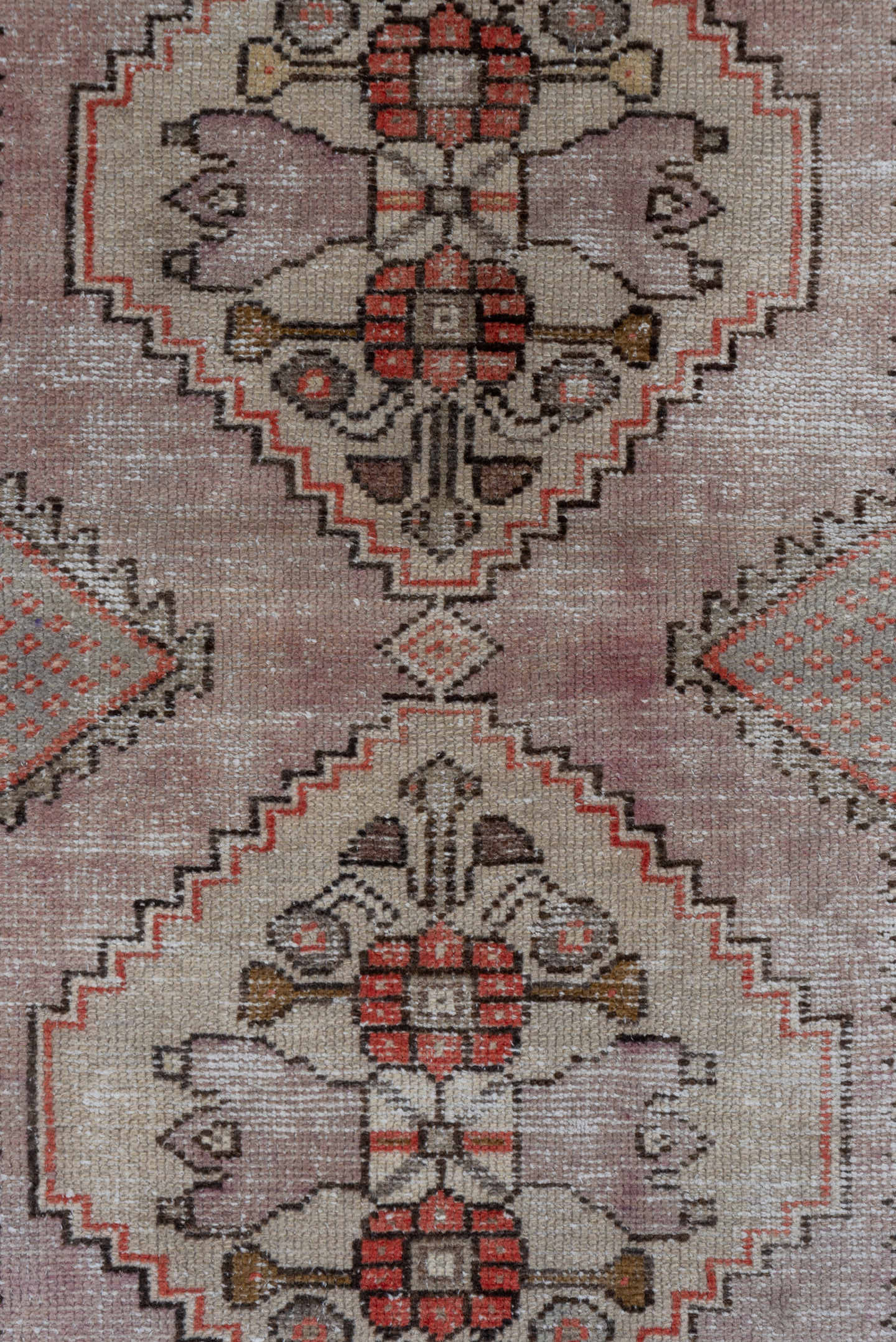 2' x 6' one-of-a-kind handmade vintage Oushak runner rug. Color palette: taupe, ivory, rust, brown, gray, rose, beige