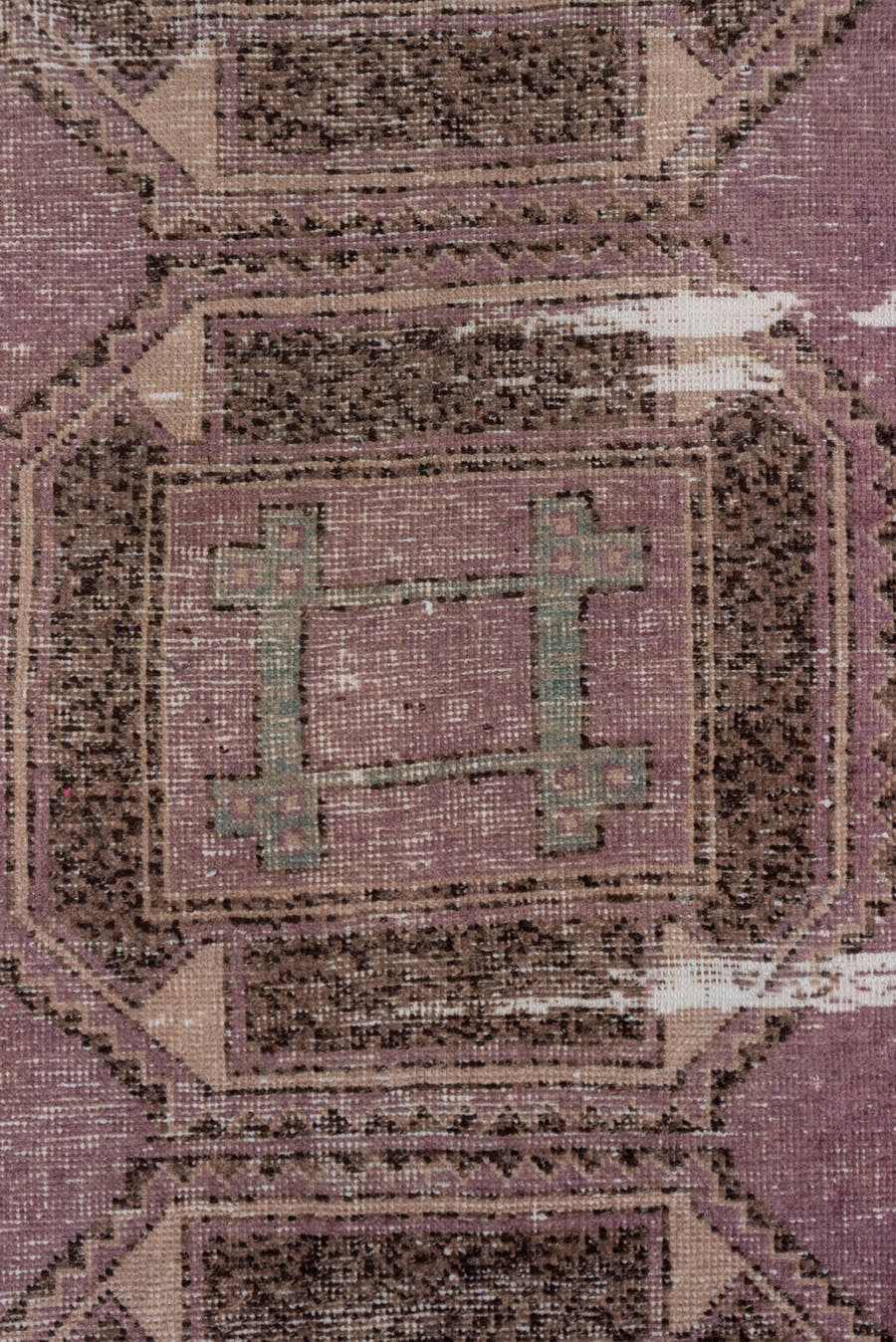 2' x 11' one-of-a-kind handmade vintage Oushak runner rug. Color palette: dusty rose, taupe, brown, mauve, beige, ivory