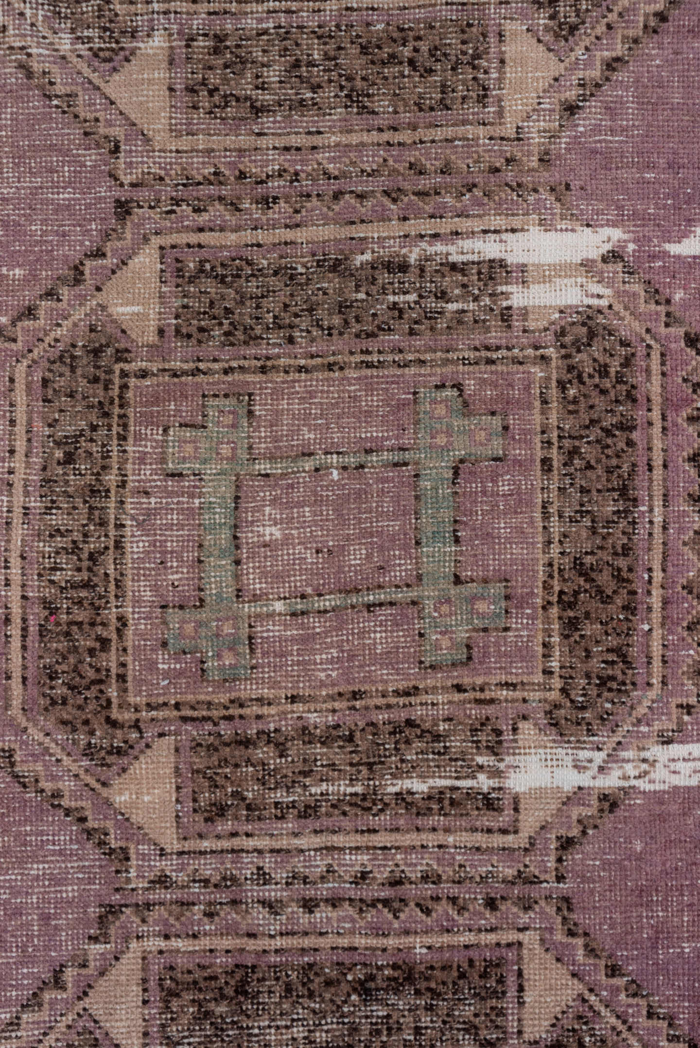 2' x 11' one-of-a-kind handmade vintage Oushak runner rug. Color palette: dusty rose, taupe, brown, mauve, beige, ivory