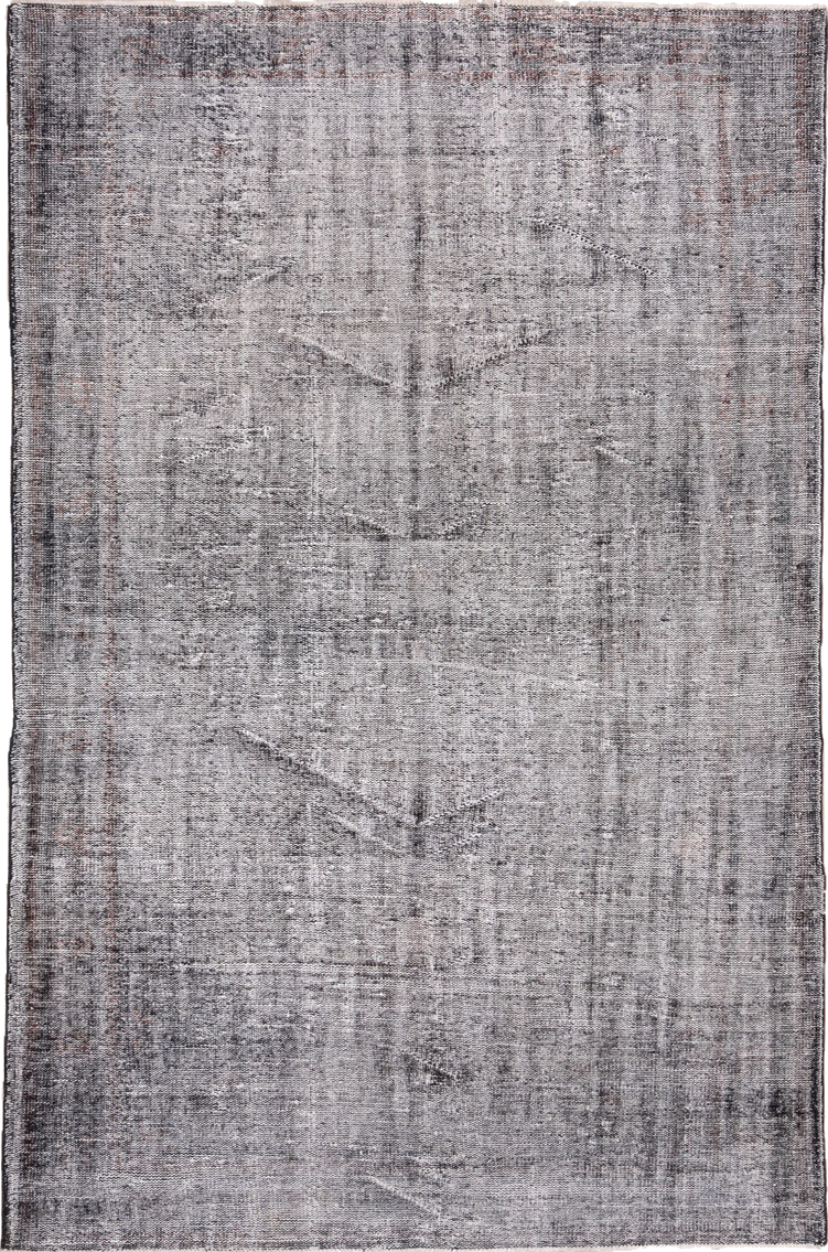 6' x 9' one-of-a-kind handmade vintage Overdyed medium size rug. Color palette: black, charcoal, dark gray, dim gray
