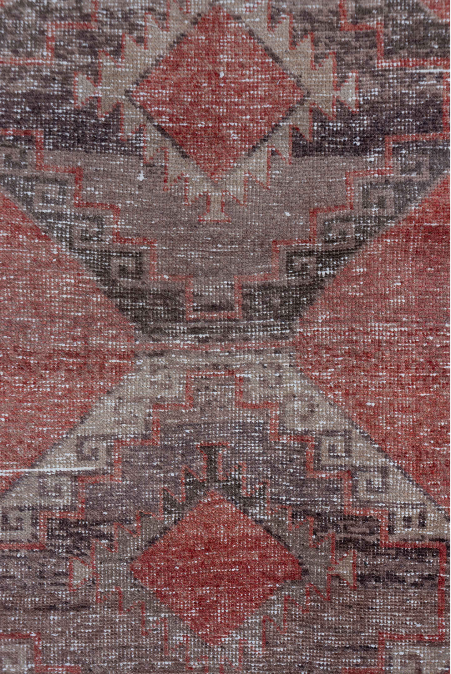 2' x 10' one-of-a-kind handmade vintage Oushak runner rug. Color palette: brown, gray, light gray, off-white, pink, red