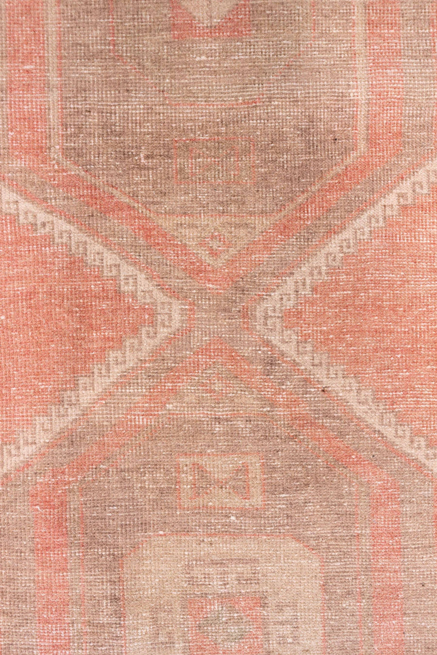 3' x 11' one-of-a-kind handmade vintage Oushak runner rug. Color palette: coral, ivory, taupe, blush, cream, terracotta