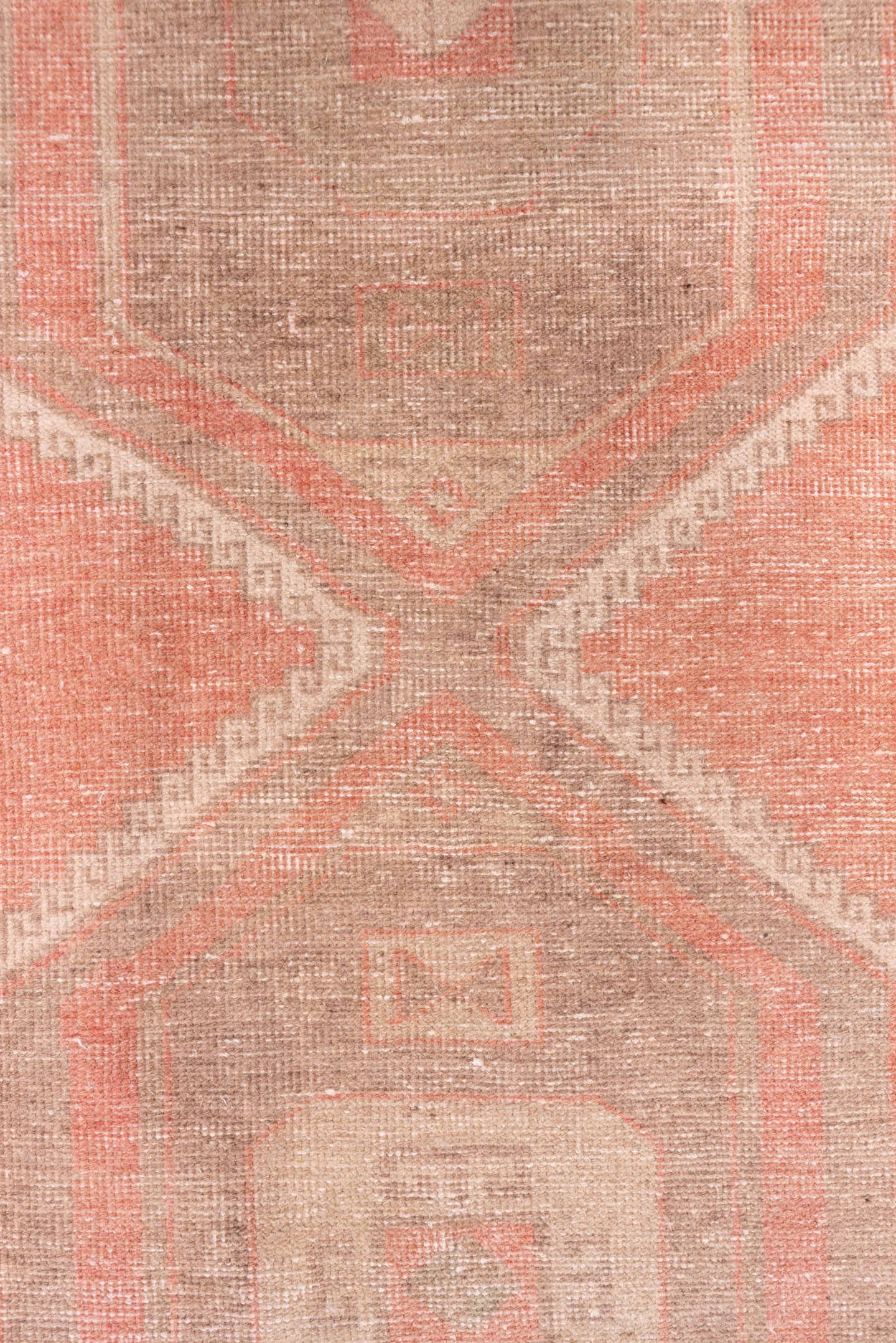 3' x 11' one-of-a-kind handmade vintage Oushak runner rug. Color palette: coral, ivory, taupe, blush, cream, terracotta
