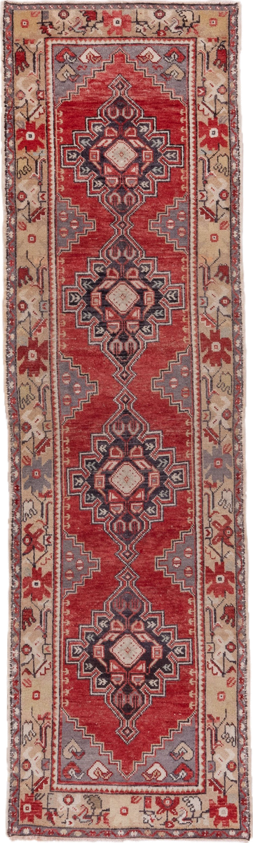 2' x 10' one-of-a-kind handmade vintage Oushak runner rug. Color palette: rust, ivory, slate, charcoal, rose, taupe