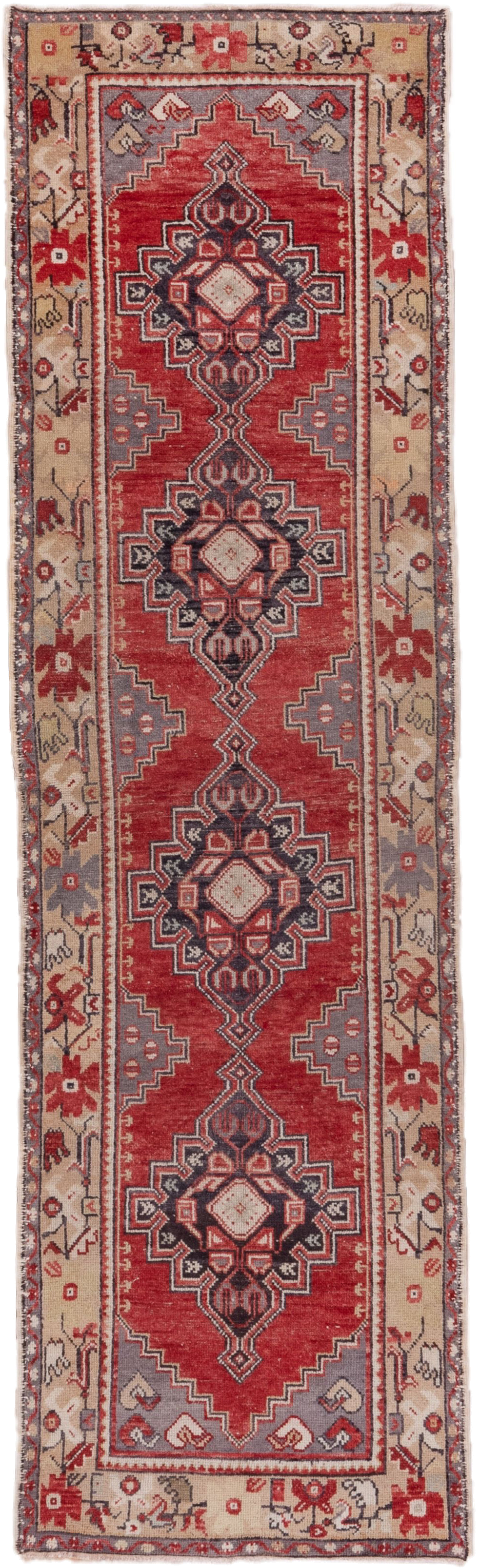 2' x 10' one-of-a-kind handmade vintage Oushak runner rug. Color palette: rust, ivory, slate, charcoal, rose, taupe