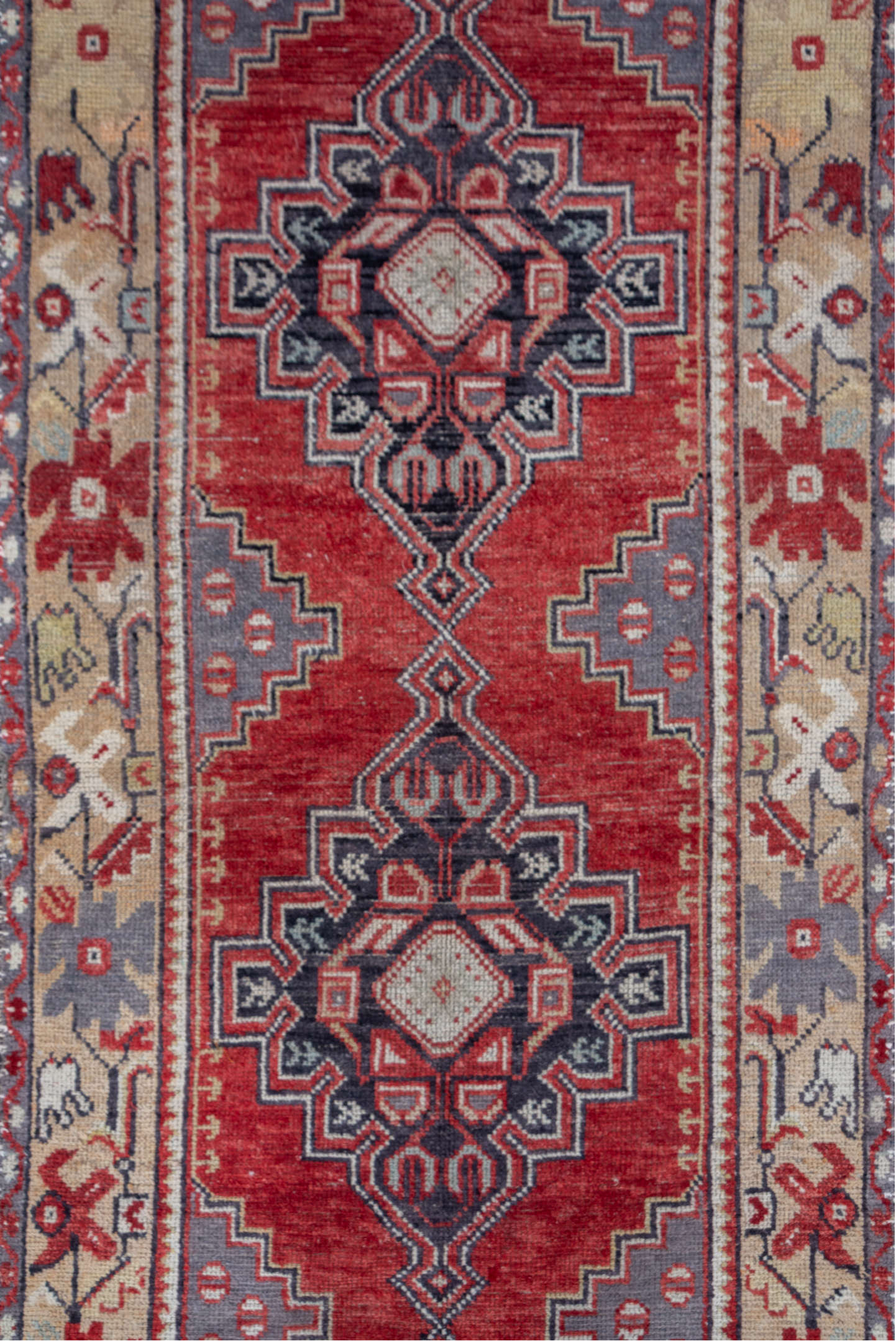 2' x 10' one-of-a-kind handmade vintage Oushak runner rug. Color palette: rust, ivory, slate, charcoal, rose, taupe