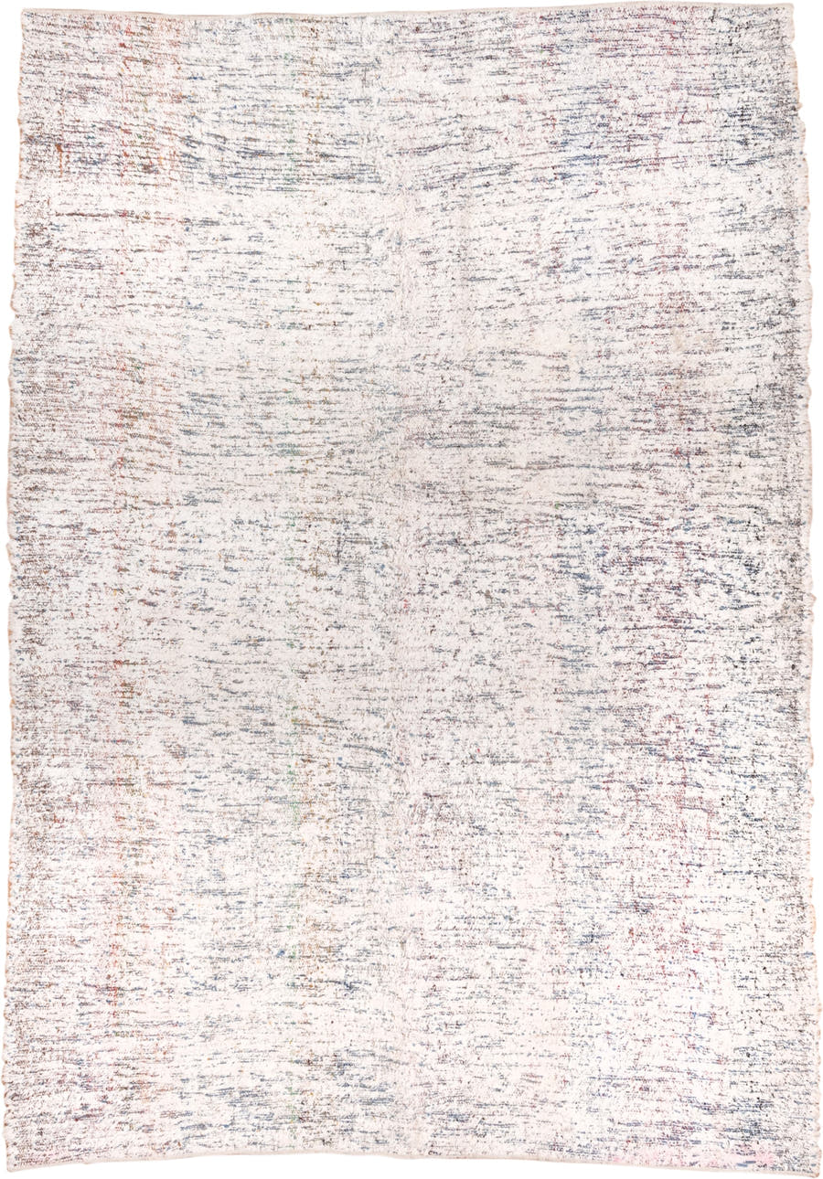 5' x 8' one-of-a-kind handmade vintage Kilim medium size rug. Color palette: ivory, blue, rose, taupe, sage, terra cotta