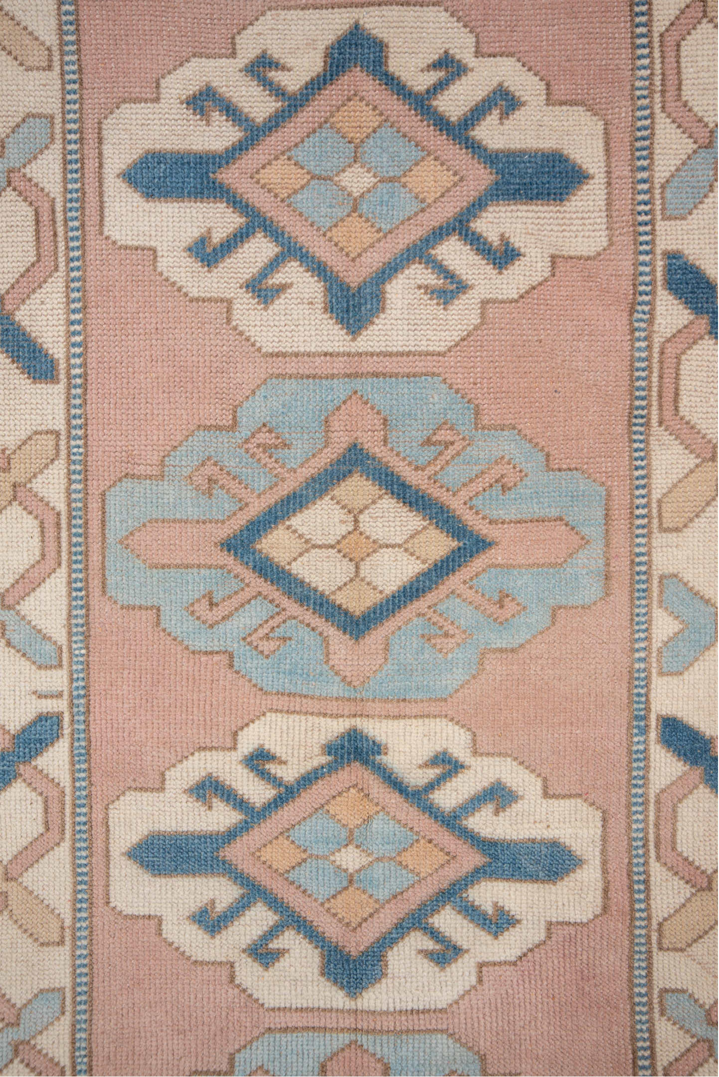 2' x 12' one-of-a-kind handmade vintage Oushak runner rug. Color palette: blue, brown, dark gray, gray, light gray