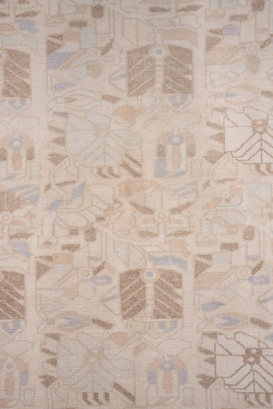 6' x 9' one-of-a-kind handmade vintage Oushak medium size rug. Color palette: ivory, blush, taupe, pale_blue, beige, sand