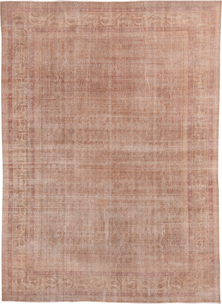 8' x 11' one-of-a-kind handmade vintage Oushak large size rug. Color palette: blush, ivory, rose, taupe, beige, pink, red