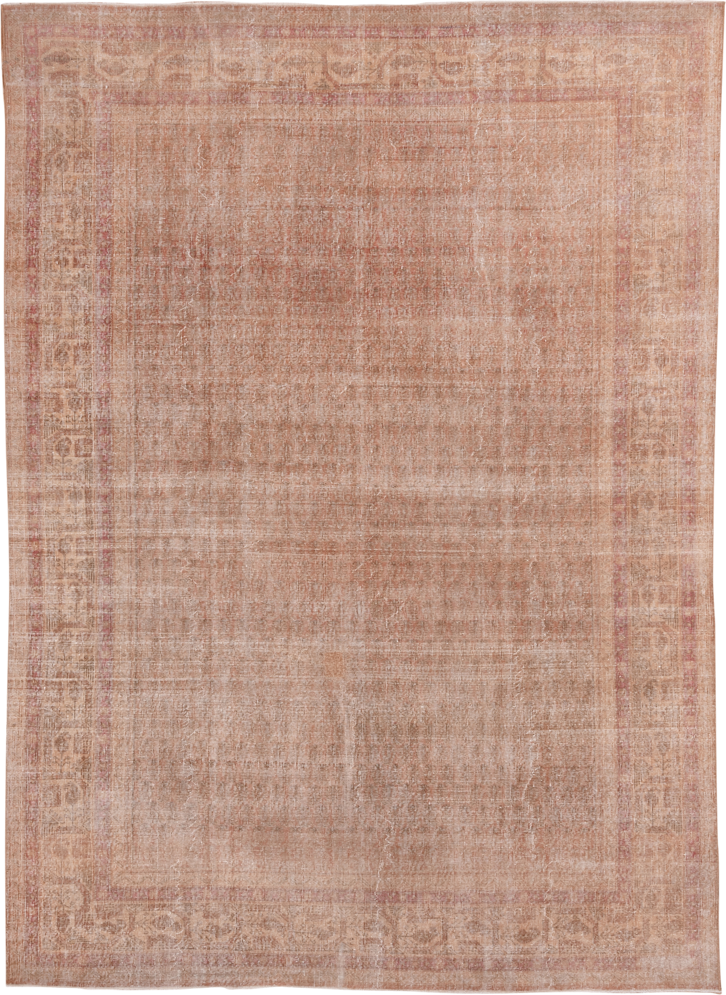 8' x 11' one-of-a-kind handmade vintage Oushak large size rug. Color palette: blush, ivory, rose, taupe, beige, pink, red