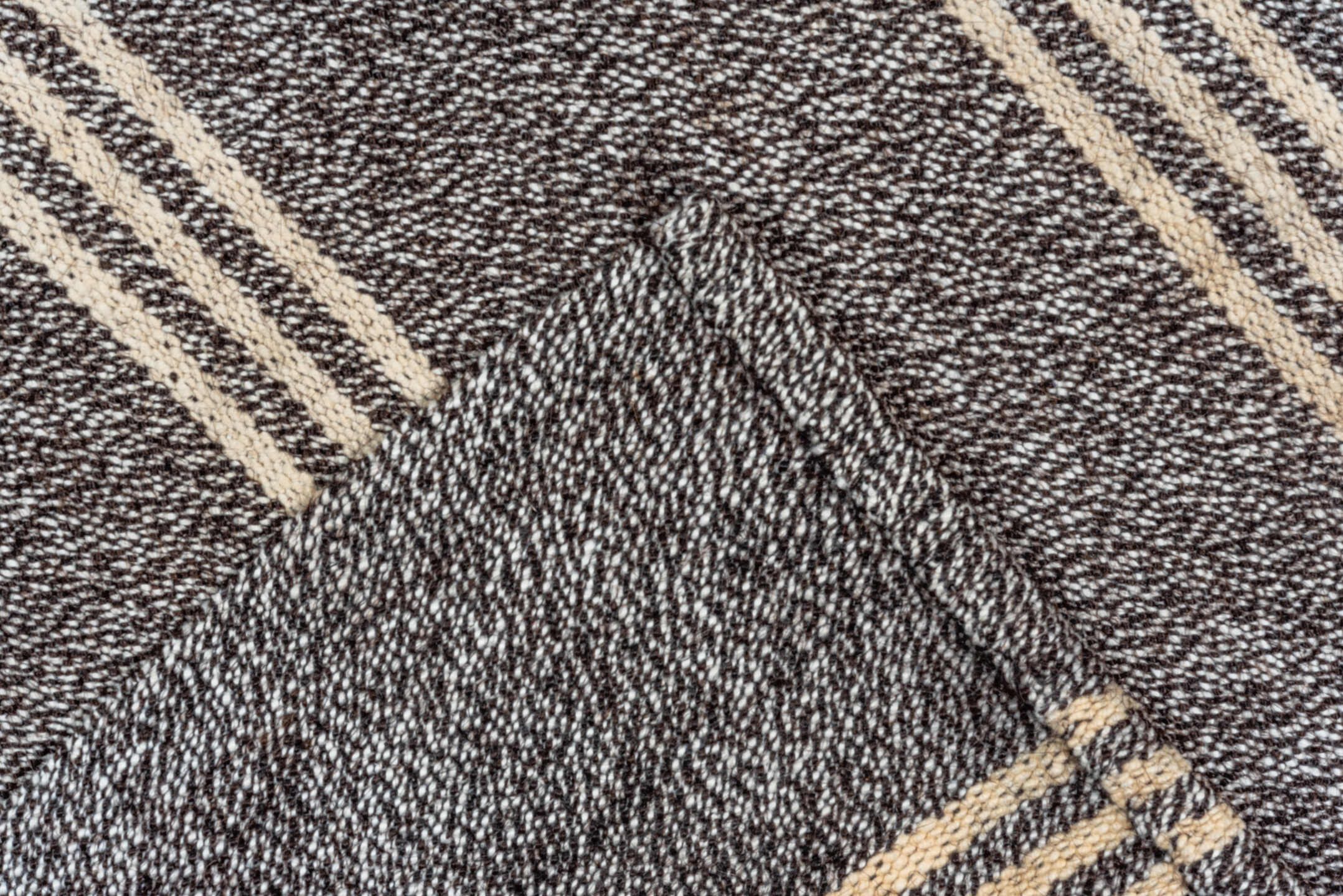 6' x 9' one-of-a-kind handmade antique Flatweave medium size rug. Color palette: charcoal, ivory, gray, black