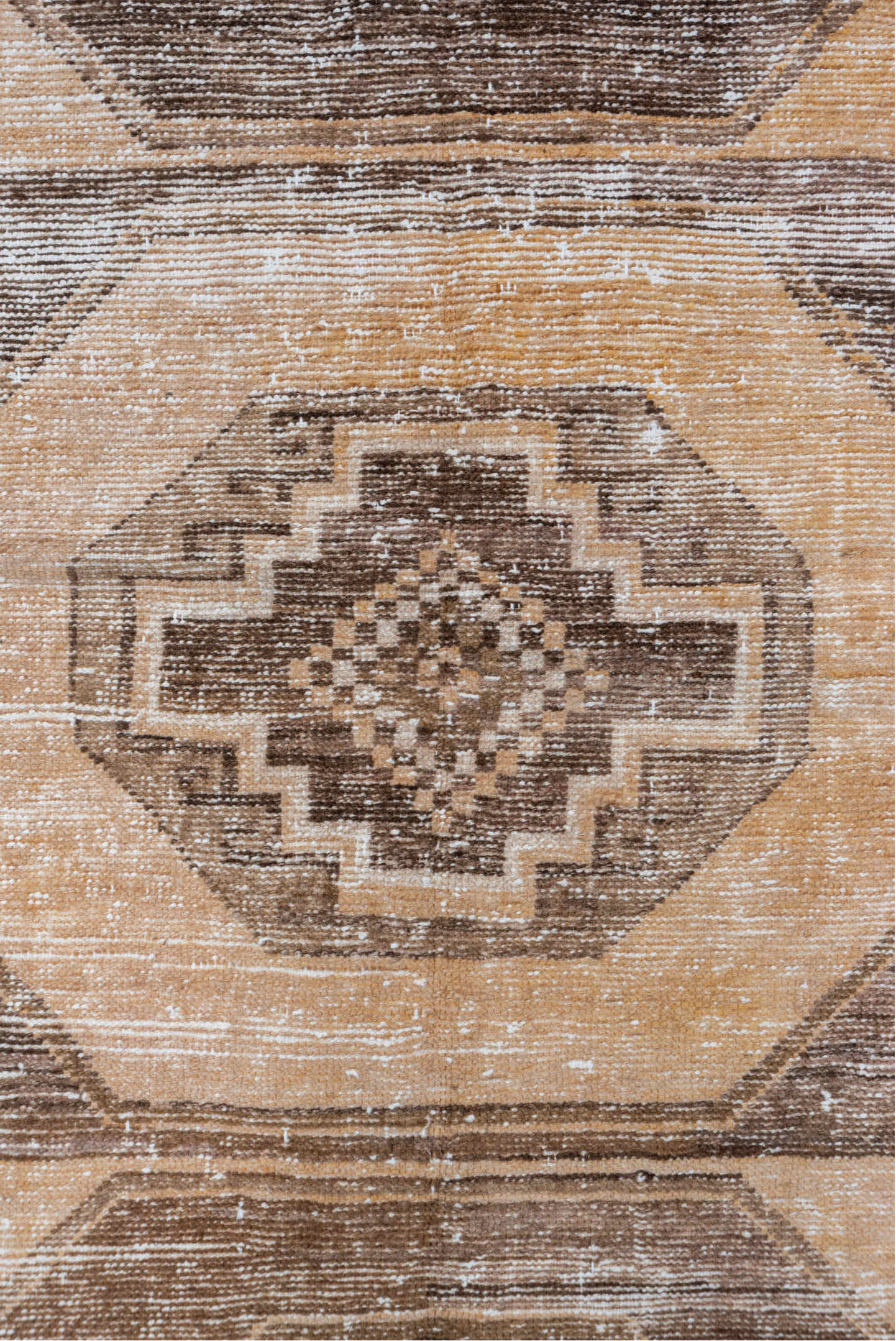 2' x 12' one-of-a-kind handmade vintage Oushak runner rug. Color palette: brown, off-white, orange, pink, snow, white