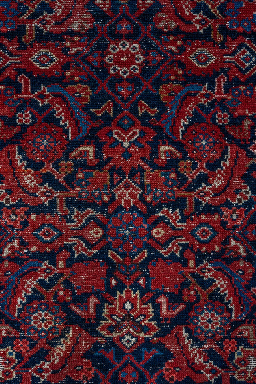 3' x 16' one-of-a-kind handmade vintage Malayer runner rug. Color palette: navy, rust, ivory, crimson, sky_blue, camel, blue