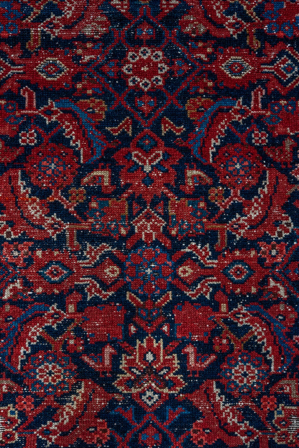 3' x 16' one-of-a-kind handmade vintage Malayer runner rug. Color palette: navy, rust, ivory, crimson, sky_blue, camel, blue