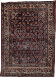 4' x 6' one-of-a-kind handmade vintage Malayer rug. Color palette: navy, ivory, rust, rose, burgundy, slate, camel, blue