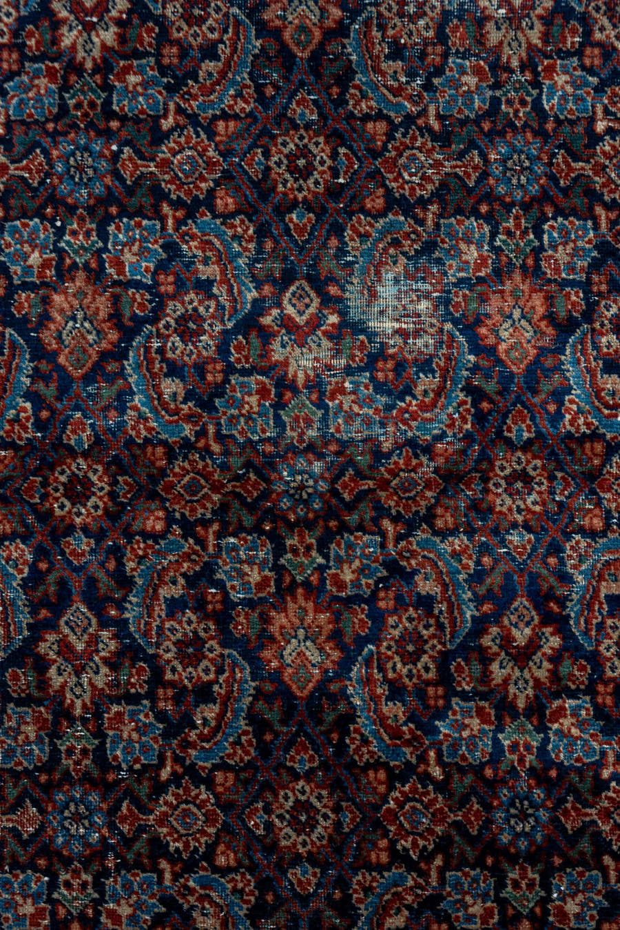 4' x 6' one-of-a-kind handmade vintage Malayer rug. Color palette: navy, ivory, rust, rose, burgundy, slate, camel, blue