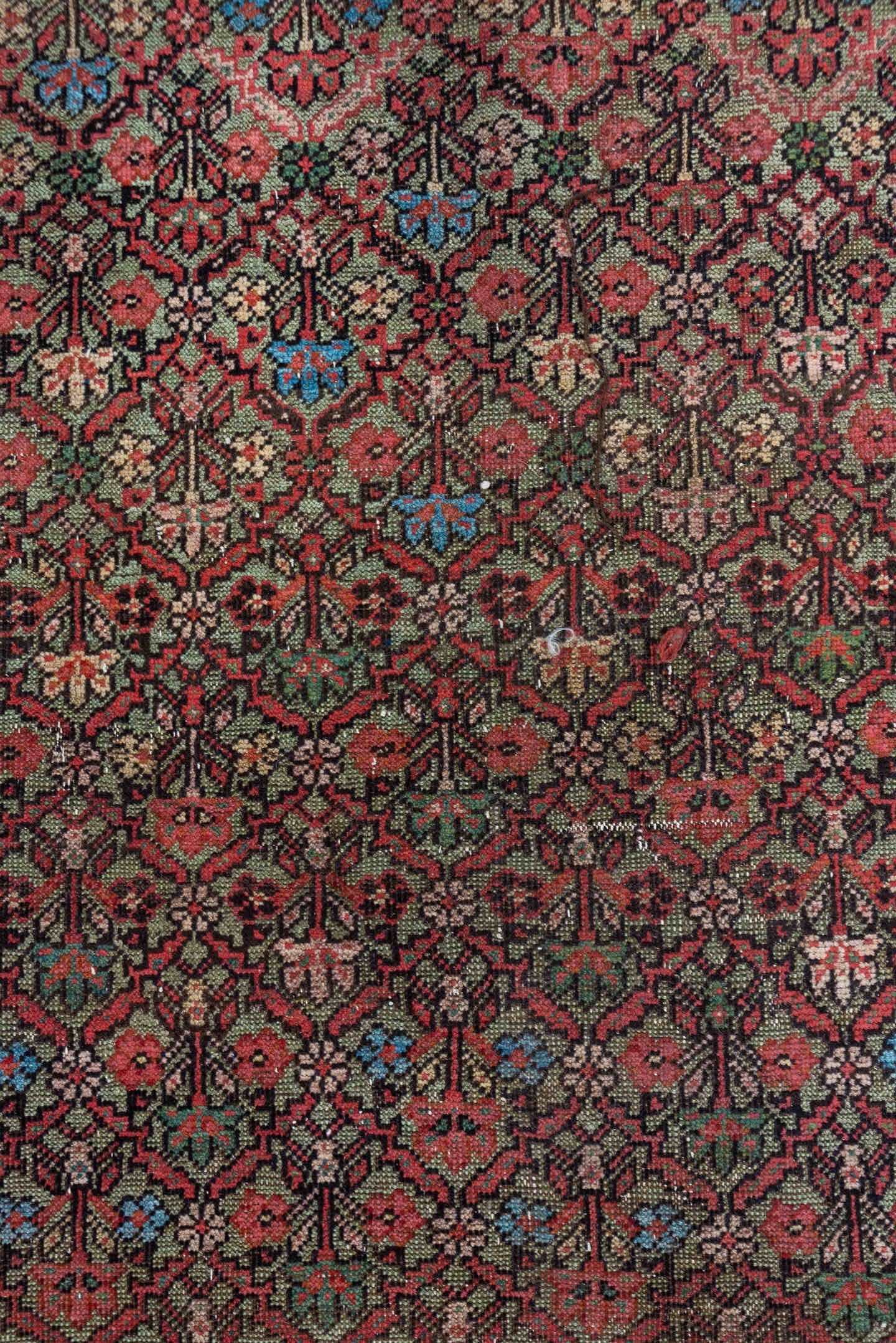 5' x 10' one-of-a-kind handmade vintage Mahal medium size rug. Color palette: rust, brown, navy, taupe, terracotta, slate