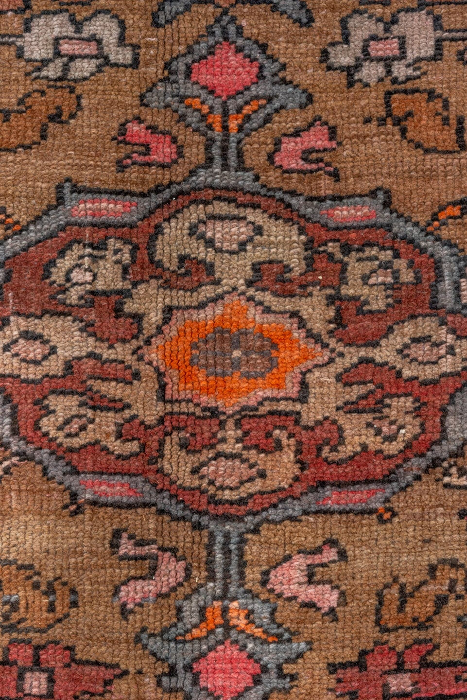 7' x 11' one-of-a-kind handmade vintage Kars large size rug. Color palette: rose, terra cotta, taupe, slate, ivory, rust