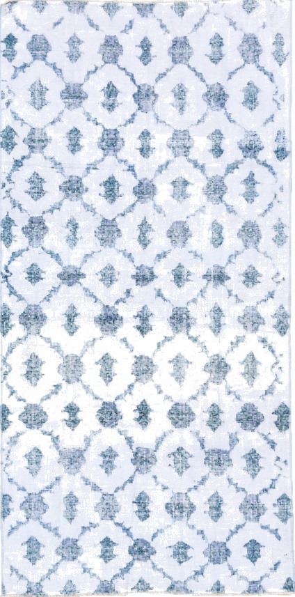 3' x 6' one-of-a-kind handmade vintage Oushak runner rug. Color palette: alice blue, arapawa, blue, ghost white, gray