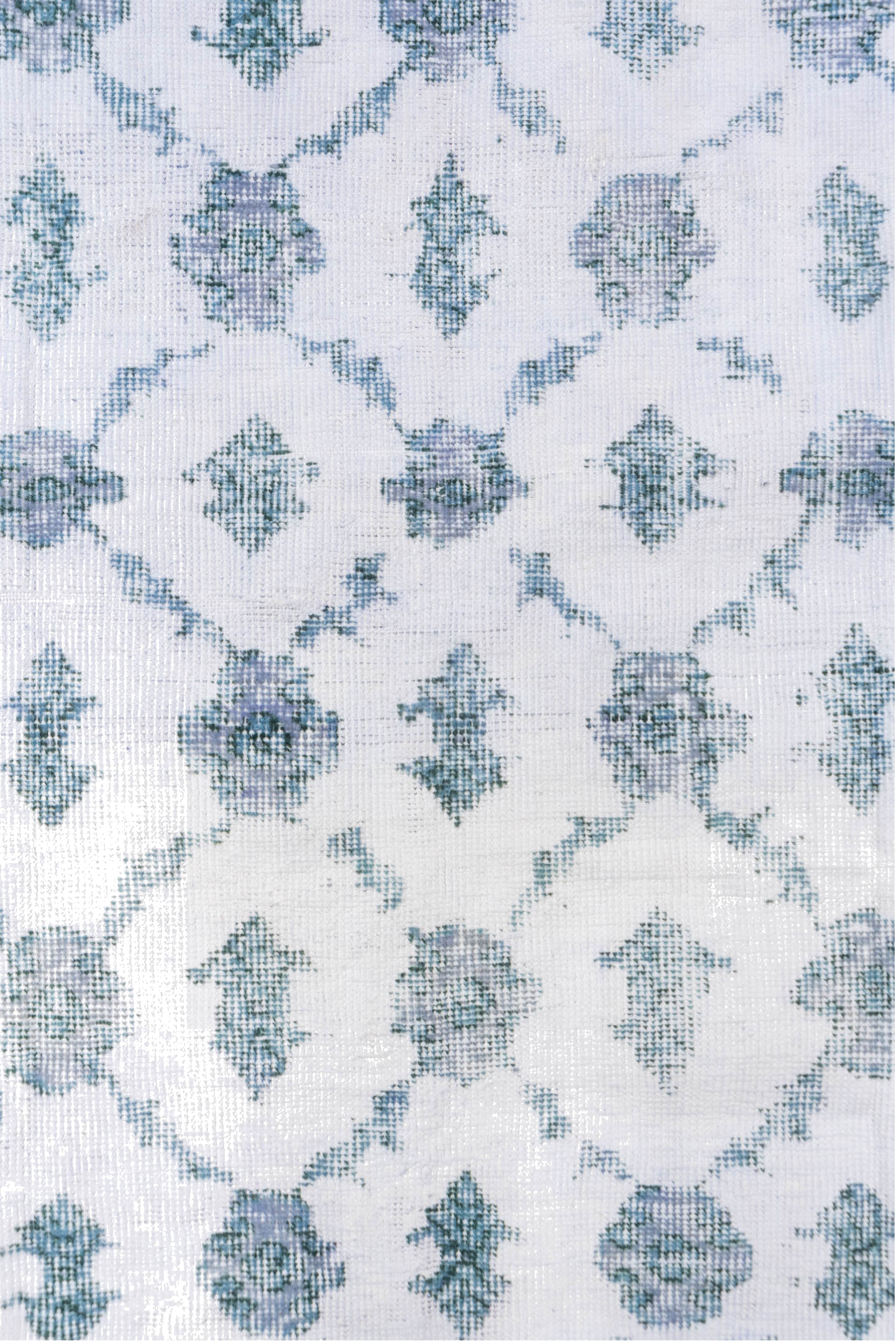 3' x 6' one-of-a-kind handmade vintage Oushak runner rug. Color palette: alice blue, arapawa, blue, ghost white, gray