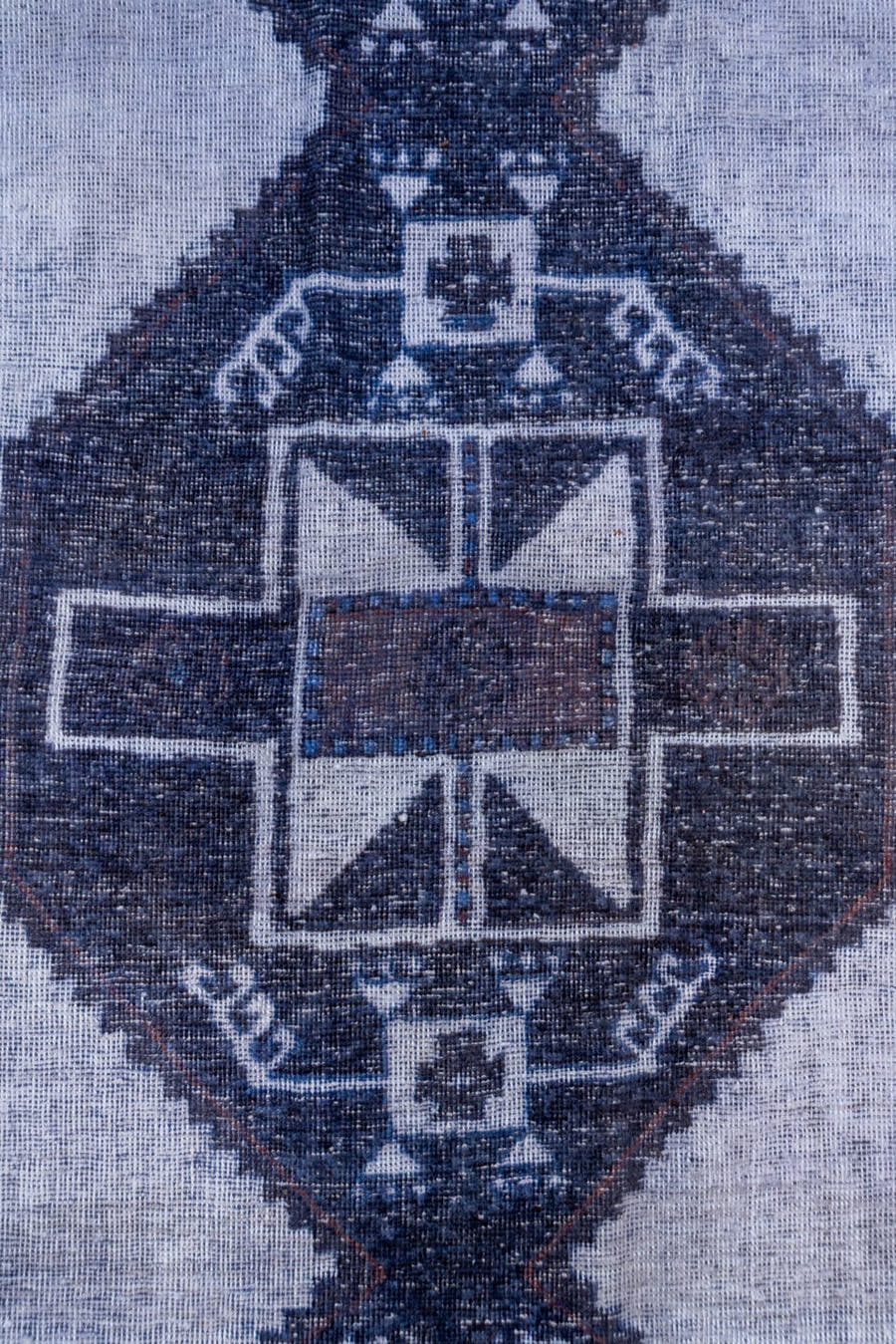 3' x 12' one-of-a-kind handmade vintage Oushak runner rug. Color palette: ivory, indigo, charcoal, slate, rust, purple, gray