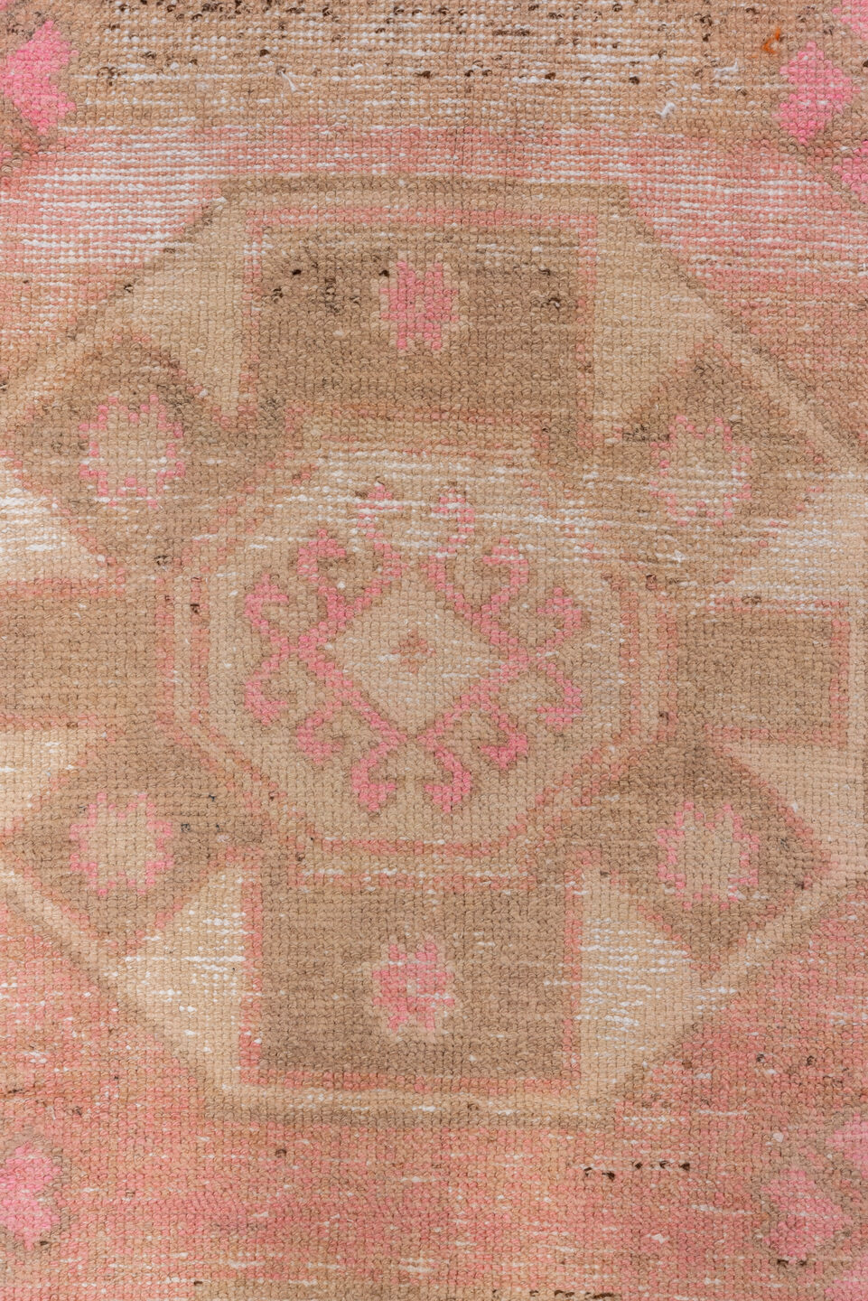 2' x 8' one-of-a-kind handmade vintage Oushak runner rug. Color palette: brown, light gray, off-white, orange, pink, snow