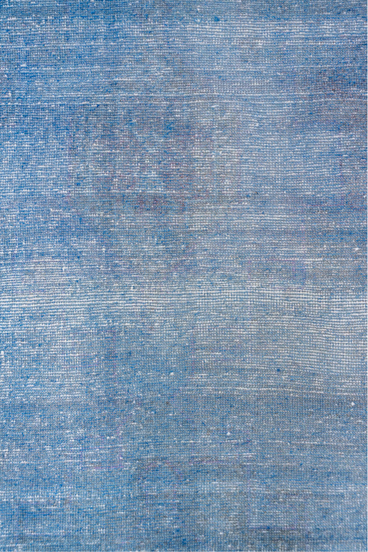 3' x 12' one-of-a-kind handmade vintage Overdyed runner rug. Color palette: cobalt, sky blue, slate, ivory, blue, light blue