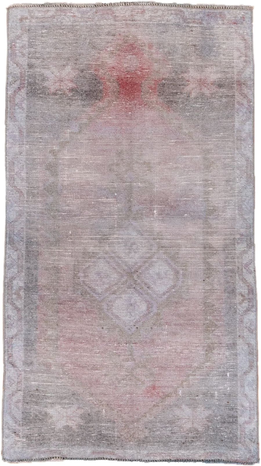 2' x 5' one-of-a-kind handmade vintage Oushak small size rug. Color palette: taupe, blush, gray, ivory, rose, beige, pink