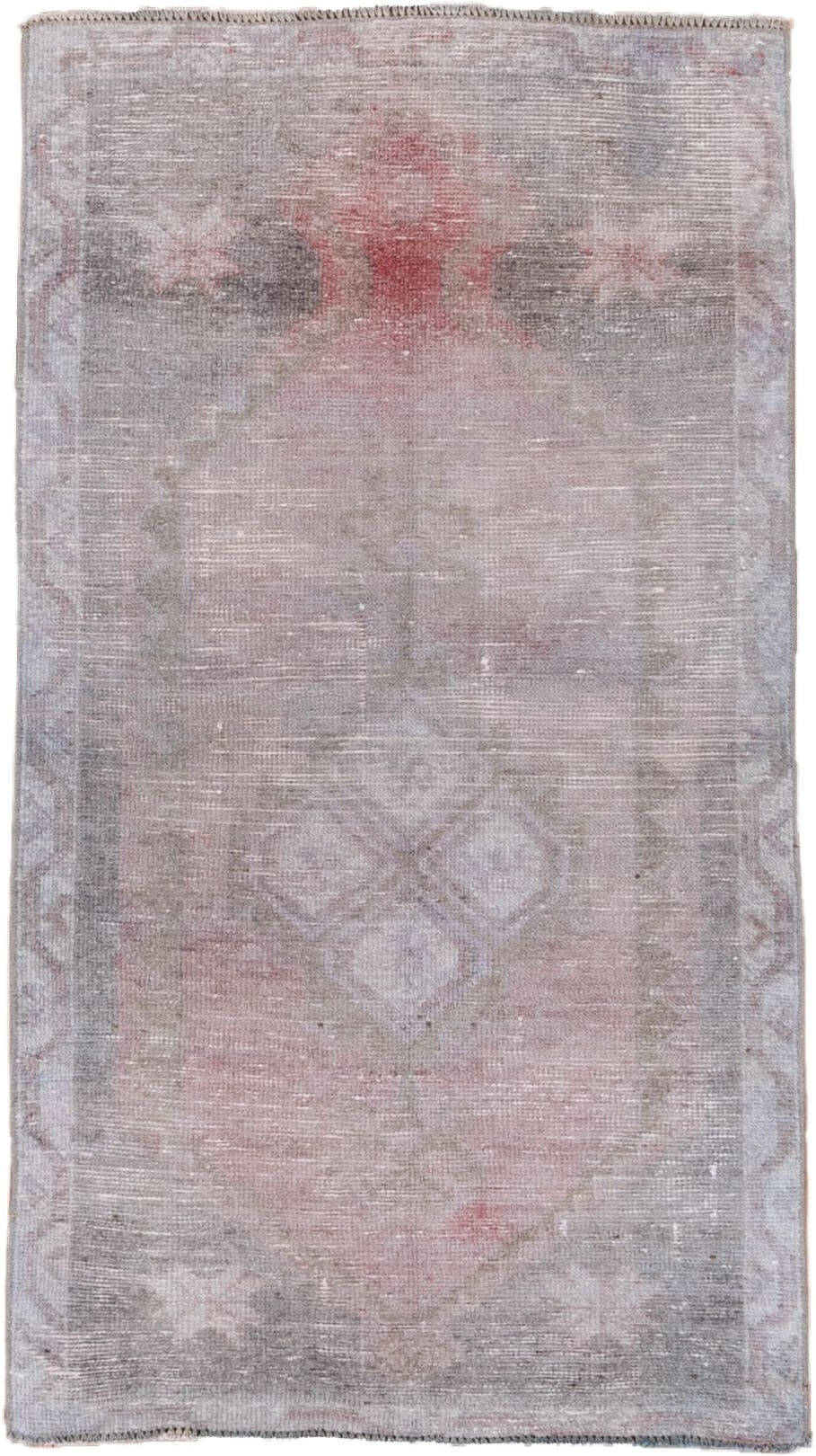 2' x 5' one-of-a-kind handmade vintage Oushak small size rug. Color palette: taupe, blush, gray, ivory, rose, beige, pink