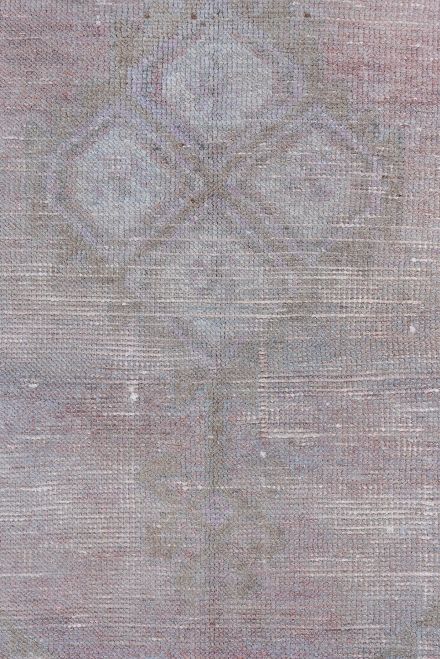 2' x 5' one-of-a-kind handmade vintage Oushak small size rug. Color palette: taupe, blush, gray, ivory, rose, beige, pink
