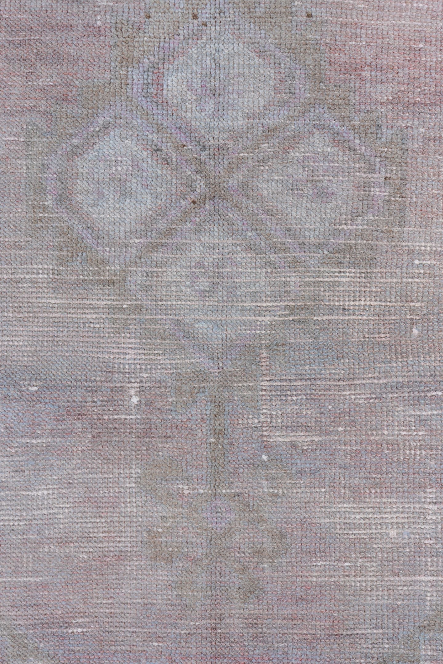 2' x 5' one-of-a-kind handmade vintage Oushak small size rug. Color palette: taupe, blush, gray, ivory, rose, beige, pink