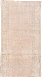 2' x 5' one-of-a-kind handmade vintage Oushak small size rug. Color palette: blush, ivory, cream, taupe, sage, pink, beige