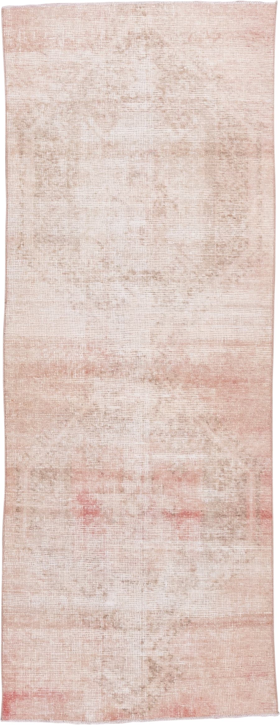 3' x 7' one-of-a-kind handmade vintage Oushak runner rug. Color palette: blush, ivory, beige, rose, taupe, pink, red, gray