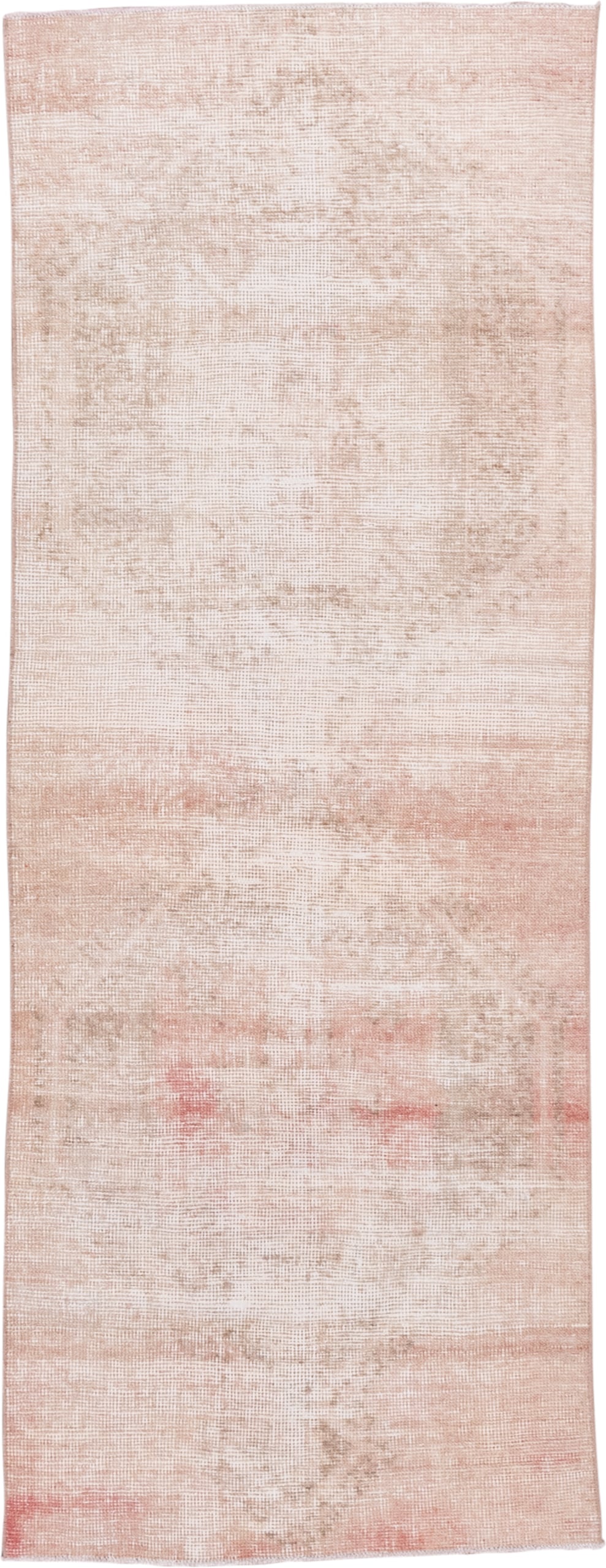 3' x 7' one-of-a-kind handmade vintage Oushak runner rug. Color palette: blush, ivory, beige, rose, taupe, pink, red, gray