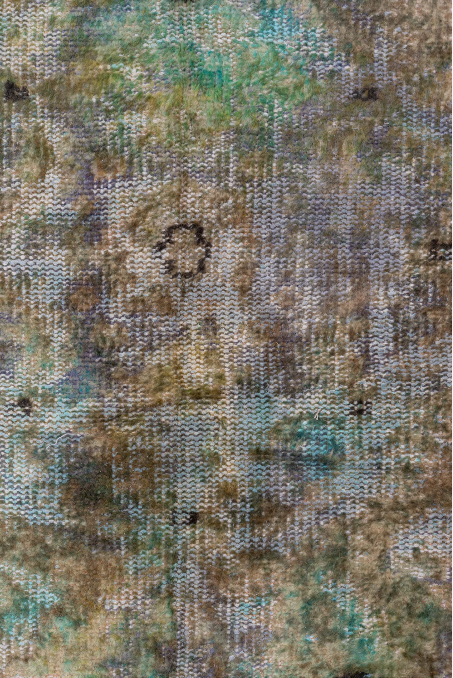 5' x 9' one-of-a-kind handmade vintage Overdyed medium size rug. Color palette: brown, gray, light gray, off-white, silver