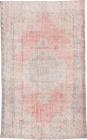 6' x 9' one-of-a-kind handmade vintage Oushak medium size rug. Color palette: blush, ivory, taupe, pale blue, sage, rose