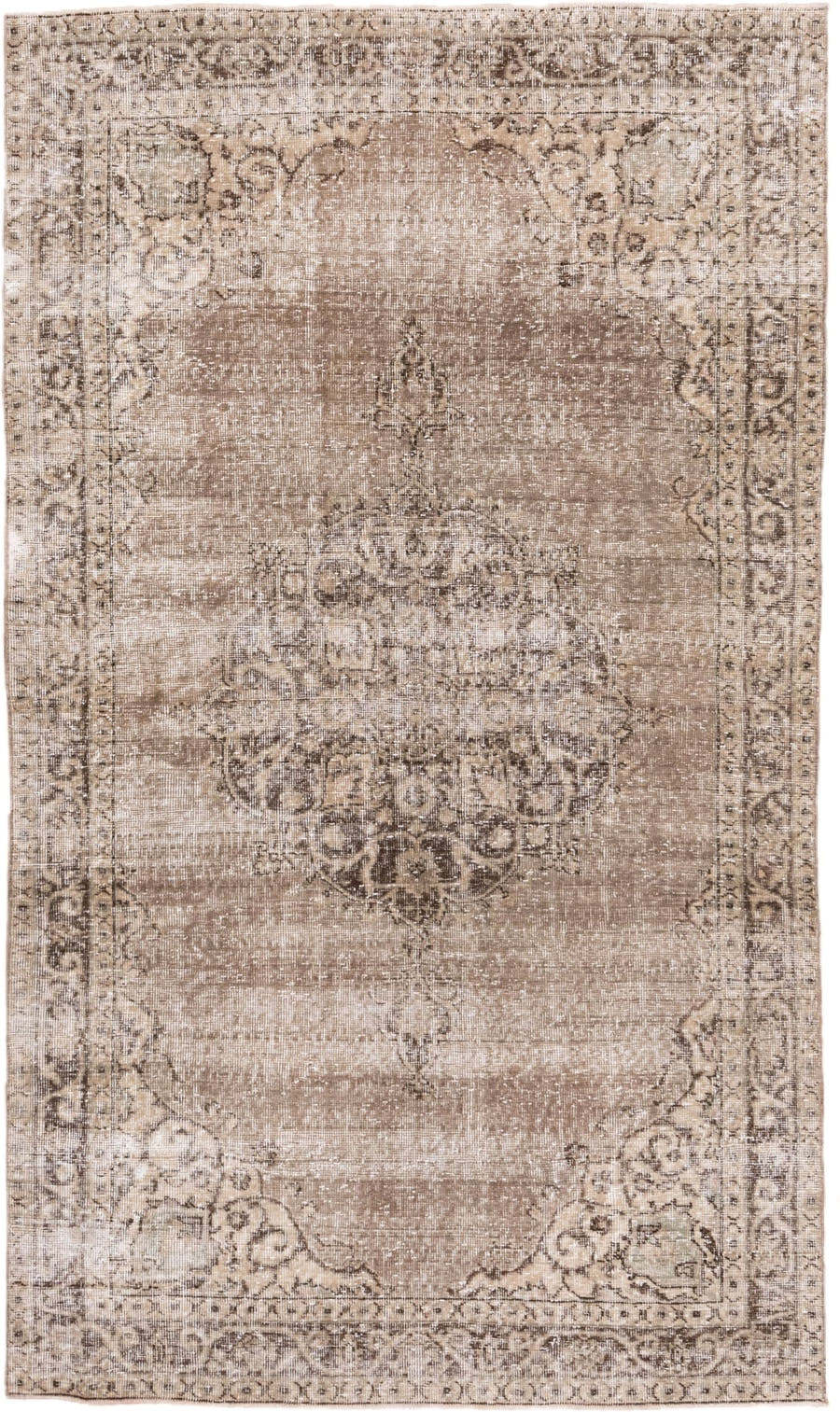 4' x 8' one-of-a-kind handmade vintage Oushak rug. Color palette: taupe, ivory, beige, brown, camel, charcoal, gray, black