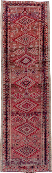 2' x 10' one-of-a-kind handmade vintage Oushak runner rug. Color palette: rose, terracotta, ivory, burgundy, taupe, crimson