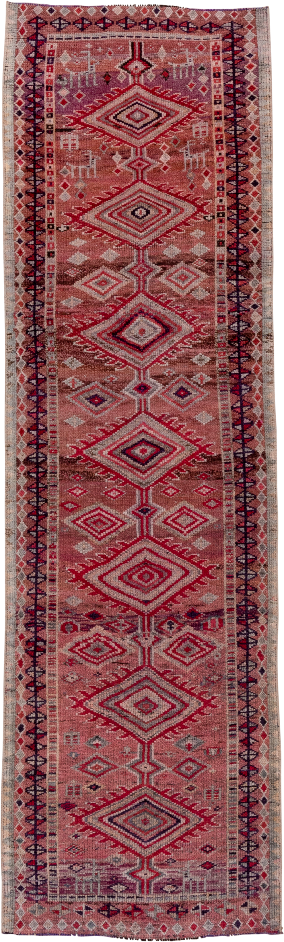 2' x 10' one-of-a-kind handmade vintage Oushak runner rug. Color palette: rose, terracotta, ivory, burgundy, taupe, crimson