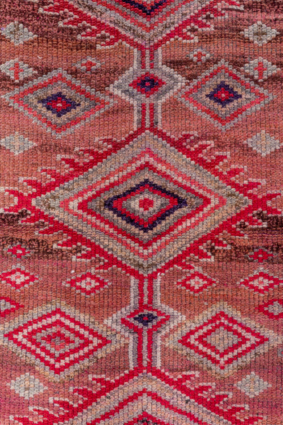 2' x 10' one-of-a-kind handmade vintage Oushak runner rug. Color palette: rose, terracotta, ivory, burgundy, taupe, crimson