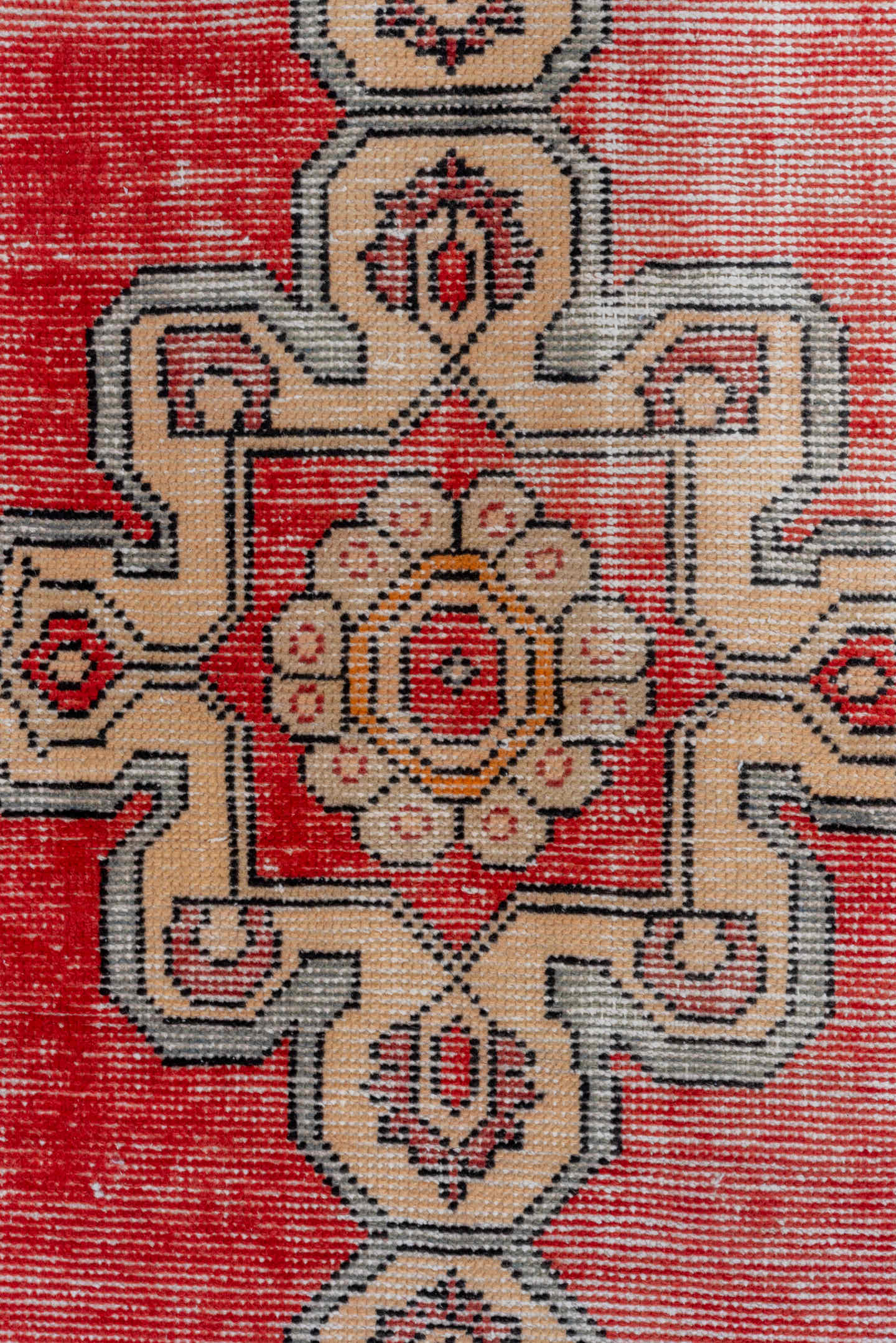 2' x 8' one-of-a-kind handmade vintage Oushak runner rug. Color palette: coral, ivory, slate, charcoal, peach, rose, taupe