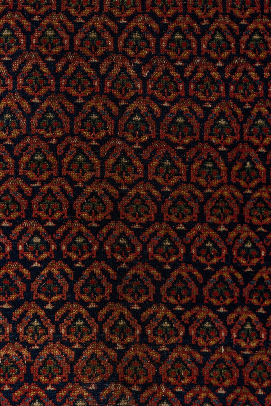 5' x 11' one-of-a-kind handmade vintage Malayer rug. Color palette: rust, navy, ivory, burgundy, camel, charcoal, terracotta