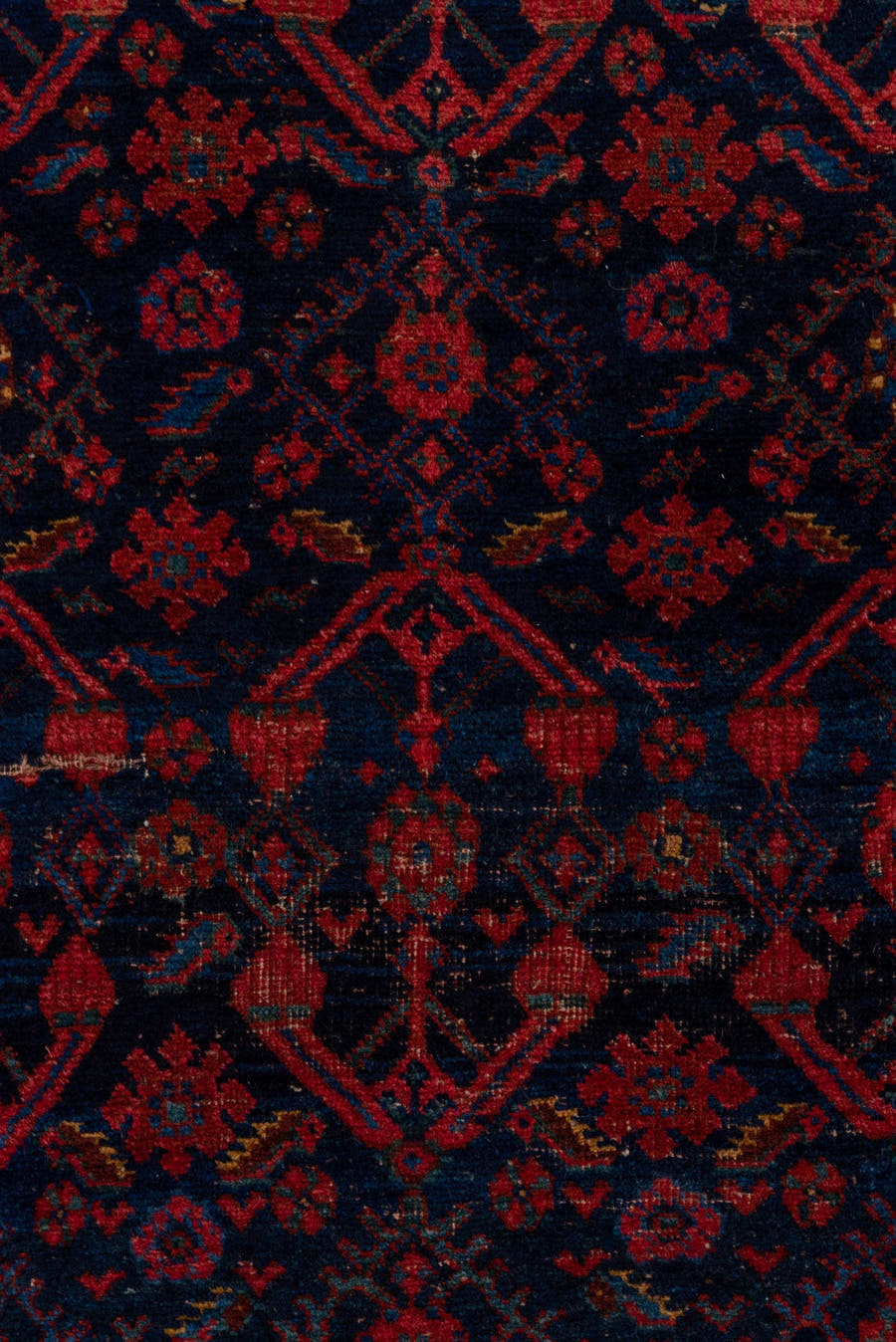 4' x 7' one-of-a-kind handmade vintage Bidjar rug. Color palette: navy, rust, crimson, indigo, burgundy, ivory, blue