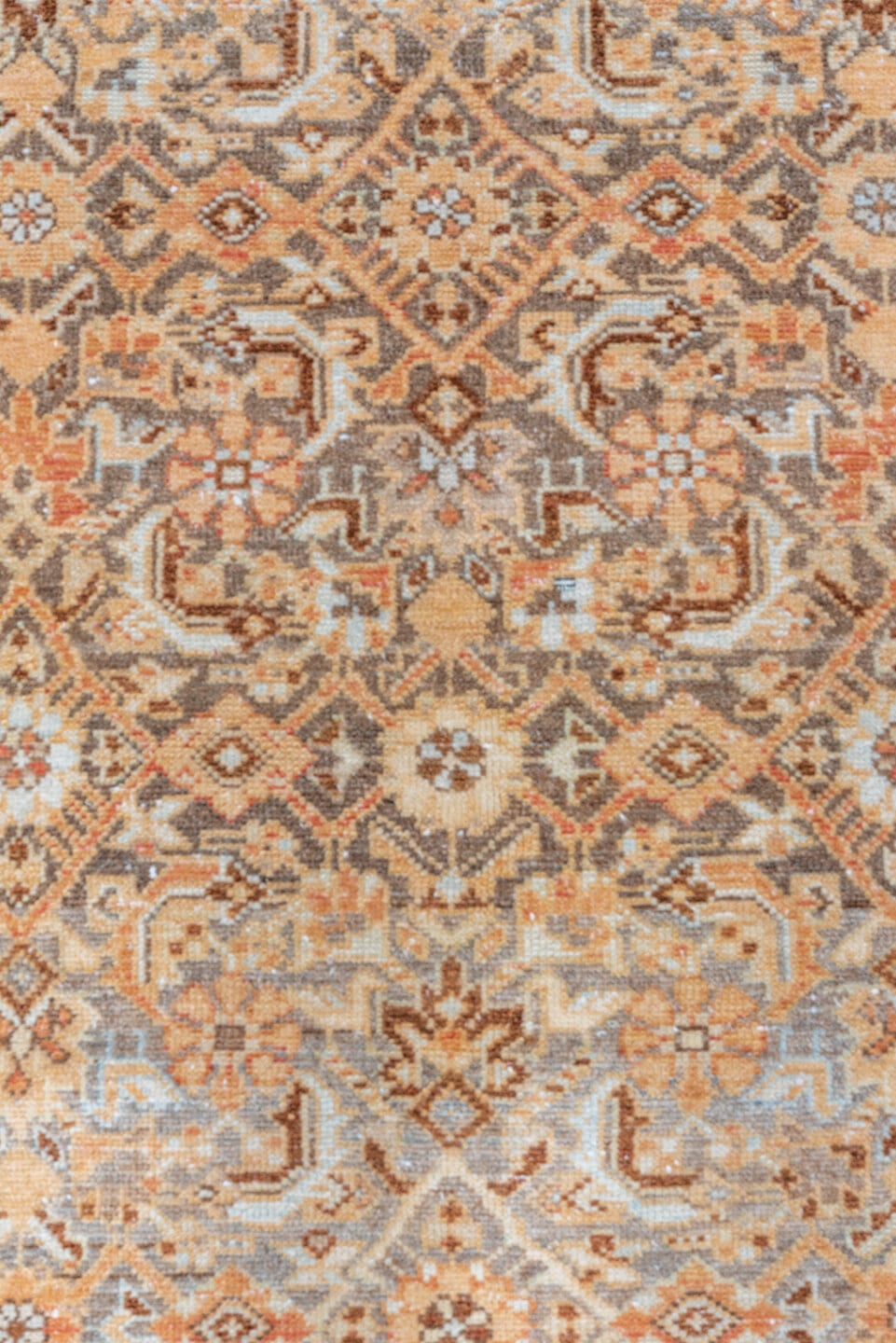 3' x 16' one-of-a-kind handmade vintage Malayer runner rug. Color palette: camel, ivory, sky_blue, taupe, gold, brown, beige