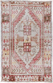 2' x 3' one-of-a-kind handmade vintage Oushak small size rug. Color palette: ivory, rose, rust, taupe, brown, gold, pink