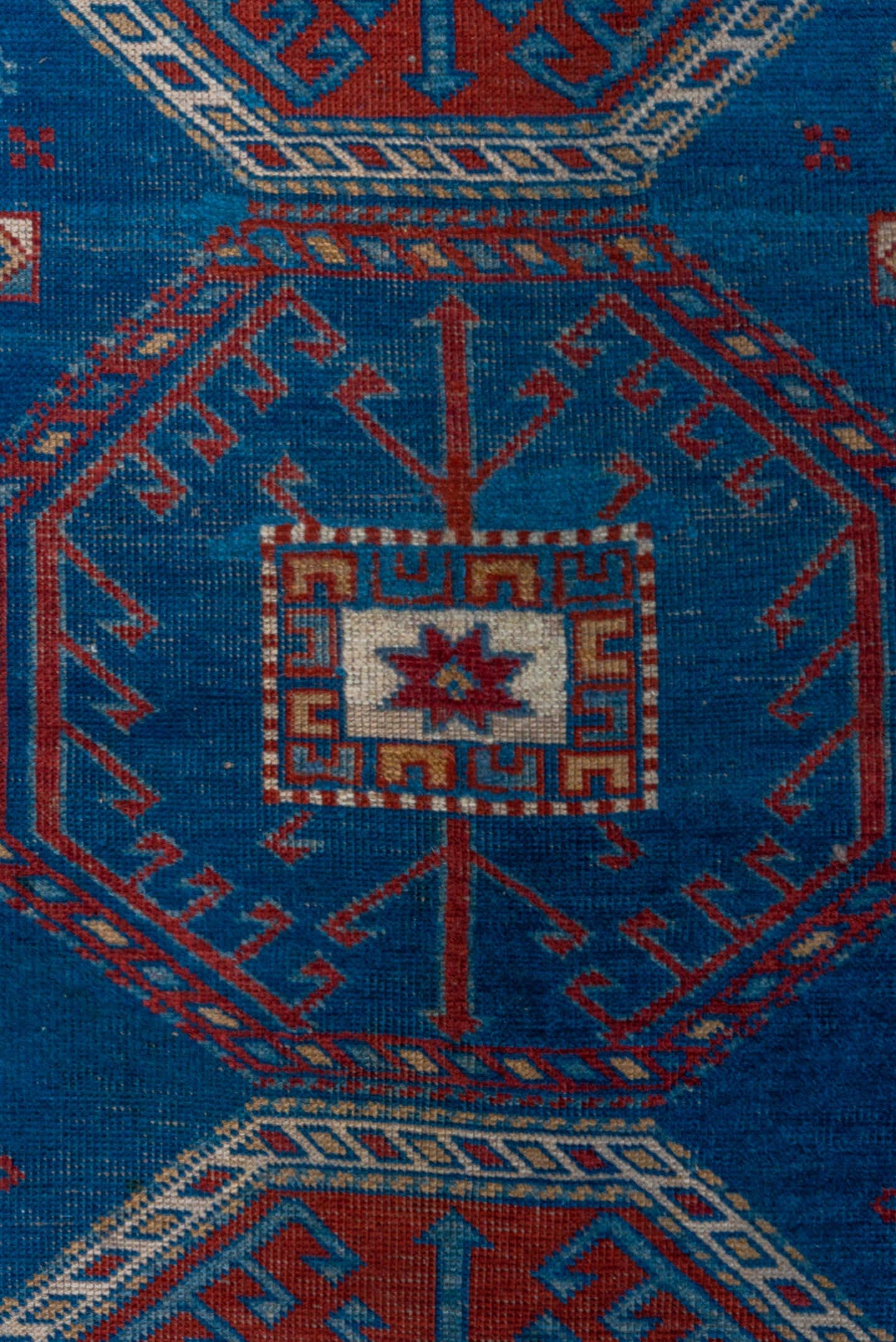 3' x 4' one-of-a-kind handmade vintage Shirvan small size rug. Color palette: blue, ivory, rust, crimson, navy, camel, teal