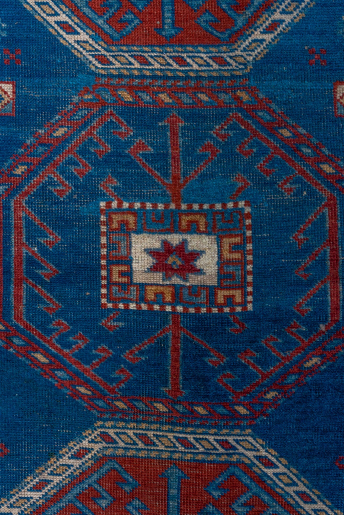 3' x 4' one-of-a-kind handmade vintage Shirvan small size rug. Color palette: blue, ivory, rust, crimson, navy, camel, teal